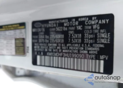 2017 Hyundai Santa Fe Se z USA, uszkodzony, nr VIN KM8SMDHF3HU199090